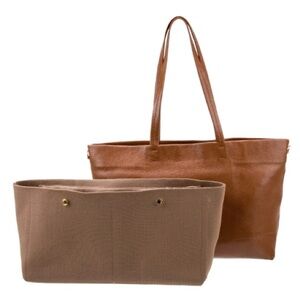 Cuyana Small Easy Zipper Tote in Caramel with Easy Tote Insert